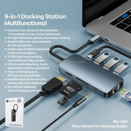 USB-C HUB Remax RU-U91 9-in-1 Docking Station.